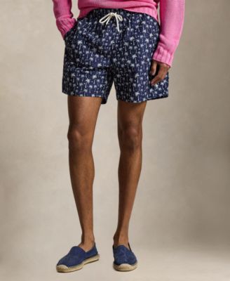 Men's Logo and Palm Trees Printed Swim Trunks
