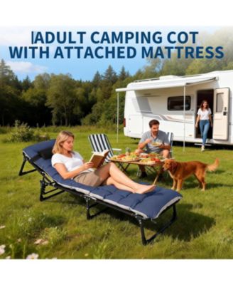 TrailBlaze Heavy-Duty Folding Camping Cot Bed for Adults – Removable Thick Mattress, Pillow & Side Pocket, Portable Oxford