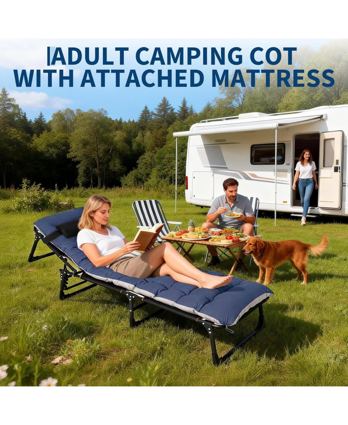 gaomon TrailBlaze Heavy-Duty Folding Camping Cot Bed for Adults – Removable Thick Mattress, Pillow & Side Pocket