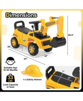 Toddler Ride-On Excavator with Adjustable Digging Shovel