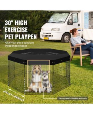 8-Panel 30" Foldable Metal Dog Playpen with Door and Top Cover for Indoor Outdoor Use