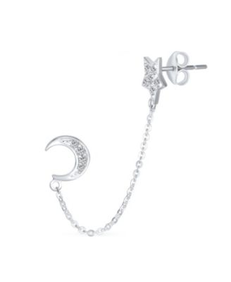 Celestial Moon & Star Pierced Cartilage & Ear Lobe Stud Earrings Sterling Silver