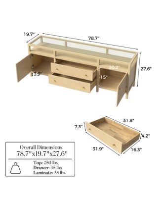 Solid Wood Sideboard With Tempered Glass Top, Pre-Assembled Cabinet , TV Stand