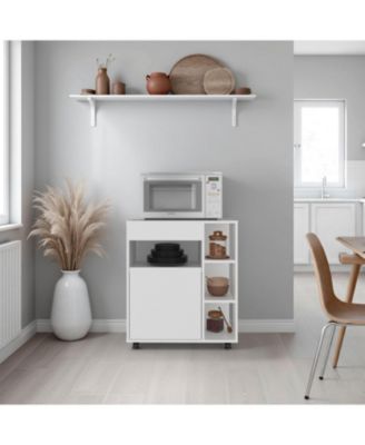 Zombia Space-Saving Microwave Cart Cabinet,Storage, Microwave Stand, and Rolling Wheels, White