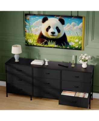 63" Wooden Dresser TV Stand with 9 Fabric Drawers for Large TVs