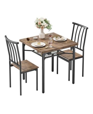 Rectangular Table Dining Table Set for 2,3 Piece Kitchen Table with Lowe Storage Rack & Built-in Wine Rack