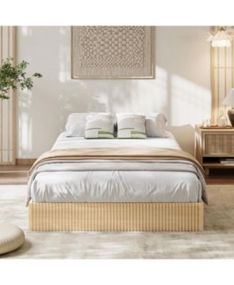 California   Bed Frame, Wood Platform Bed with Fluted Design, Low Profile BedFrame, Minimalist Bed Base with Noise-Free, Easy Assembly