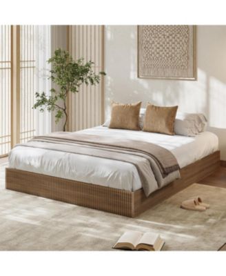 California   Bed Frame, Wood Platform Bed with Fluted Design, Low Profile BedFrame, Minimalist Bed Base with Noise-Free, Easy Assembly