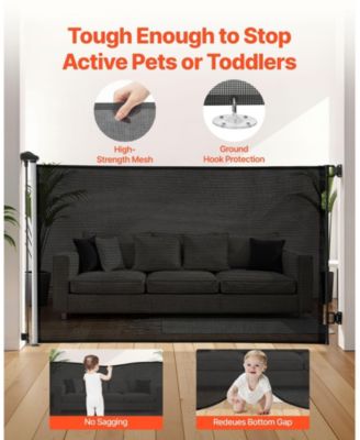 Retractable Mesh Safety Gate 57" Wide x 38.5" Tall with Security Lock for Stairs and Hallways