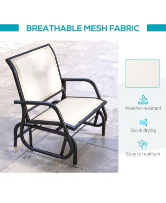 Porch Glider, Metal Frame Swing Glider Chair with Mesh Fabric, Curved Armrests, Steel Frame