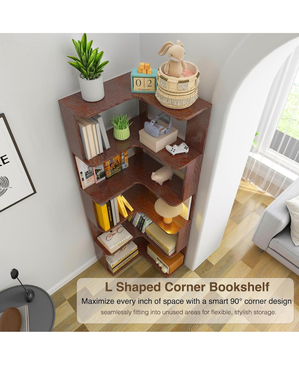 Rainsken 5 Tier L-Shaped Corner Bookshelf