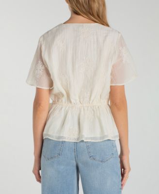 Petite Wrap Front V-Neck Woven Top