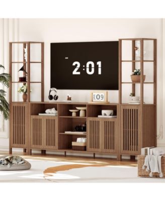 Large TV Stand with Set of 2 Bookcases, Farmhouse Entertainment Center for Television with Storage Cabinets