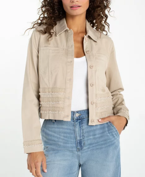 Petite Fray Detail Trucker Jacket - Safari Sand