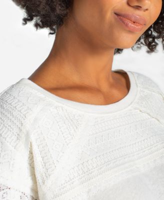 Petite Boat Neck Lace Knit Top