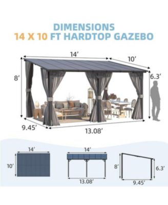 14'x10' Wall Gazebo with Curtains and Mosquito Netting