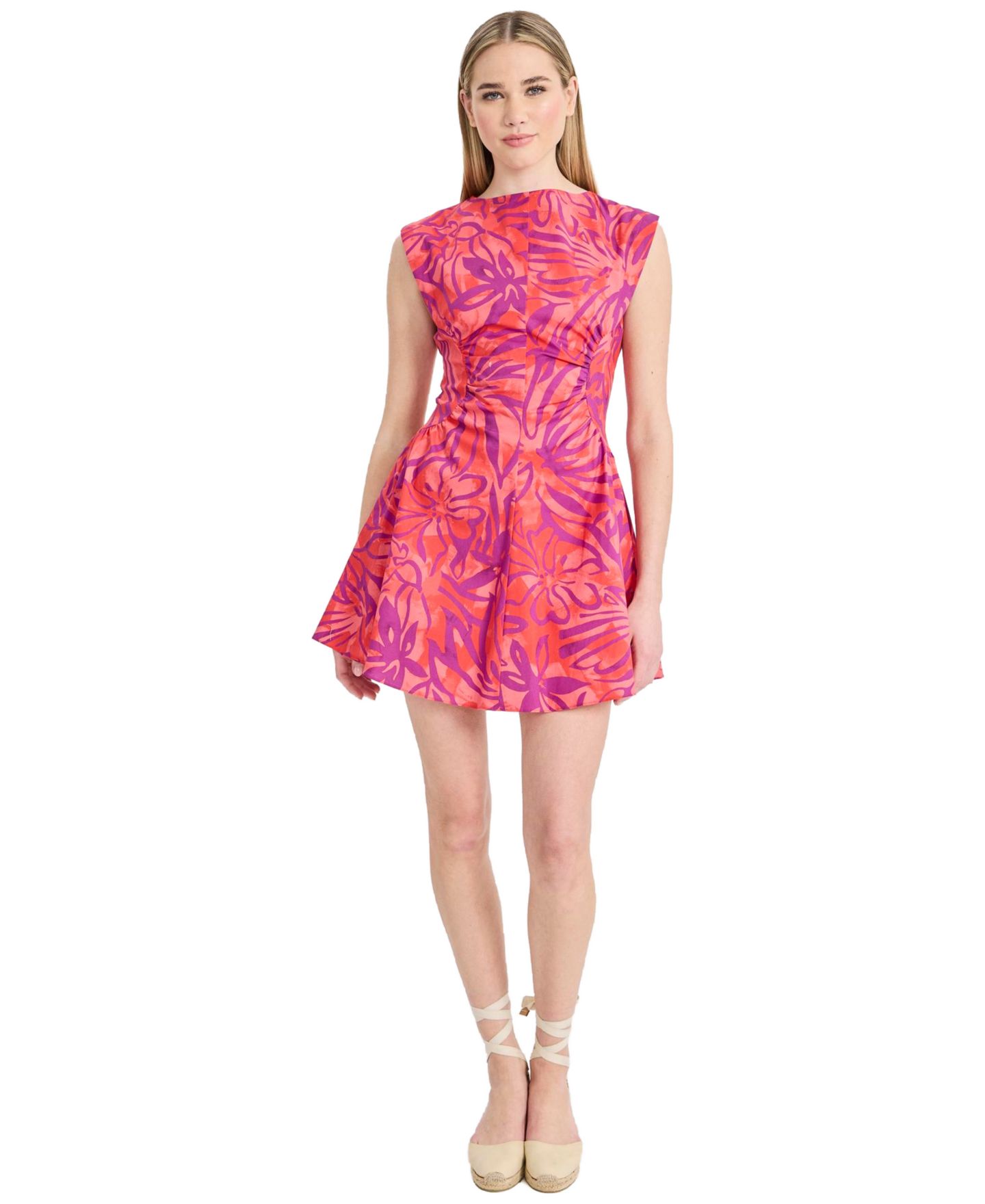 Женское платье Donna Morgan Extended-Shoulder Collared Mini Fit & Flare, цвет: Коралловый / Фиолетовый — фото 2