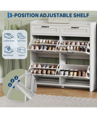 Shoe Cabinet with 4 Flip Drawers and 2 Top Drawers High-Gloss Painted Wood Shoe Organizer with Adjustable Shelves Freestanding Shoes.