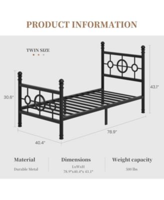 Metal Twin Size Bed Frame with Vintage Circular Headboard and Footboard, Heavy-Duty Iron Platform Bed, No Box Spring Needed, Noise-Free Design