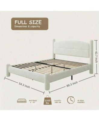 Cloud Bed Frame, Boucle Upholstered Platform Bed with Soft Round Headboard & Cylindrical Legs, Heavy Duty & Noise Free