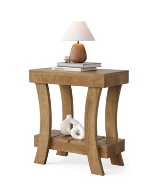 2-Tier Rectangular End Table, Narrow Side Table, Small Night Stand for Bedroom, Living Room, Small Spaces