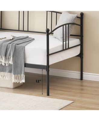 Daybed with Trundle Twin Arched Headboard Metal Day Bed Steel Slat Support SofaBed for Bedroom Living Room