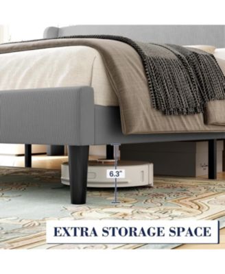 Full Upholstered Platform Bed Wingback Headboard Velvet 2 Storage Pockets Wooden Slat Support Box Spring Optional