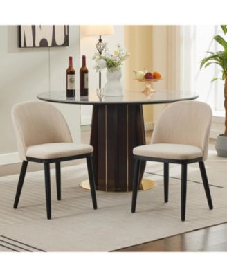 Upholstered Dining Chairs Set of 2, Fabric Chairs with Thick Cushion and Curved Back