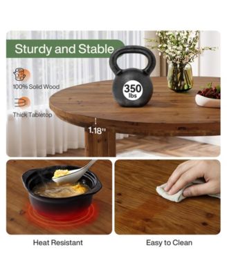 47" Solid Wood Dining Table for 4-6, Farmhouse Round Kitchen Table