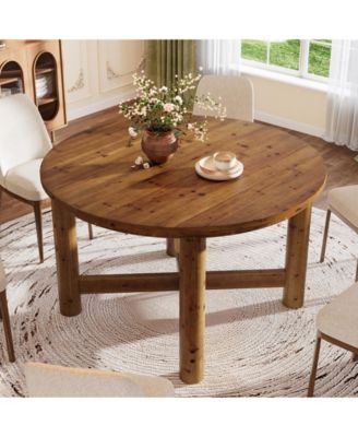 47" Solid Wood Dining Table for 4-6, Farmhouse Round Kitchen Table