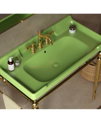 36" Bathroom Console Sink with Green Ceramic Vanity, Wall Mounted Basin & Stainless Steel Legs, Towel Bar Included