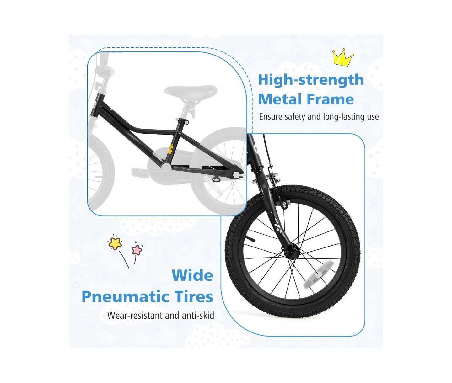 Детская игрушка HONGGE 16 Inch Kids' Bike with Adjustable Seat and Training Wheels, Ages 3-8, цвет: Чёрный — фото 8