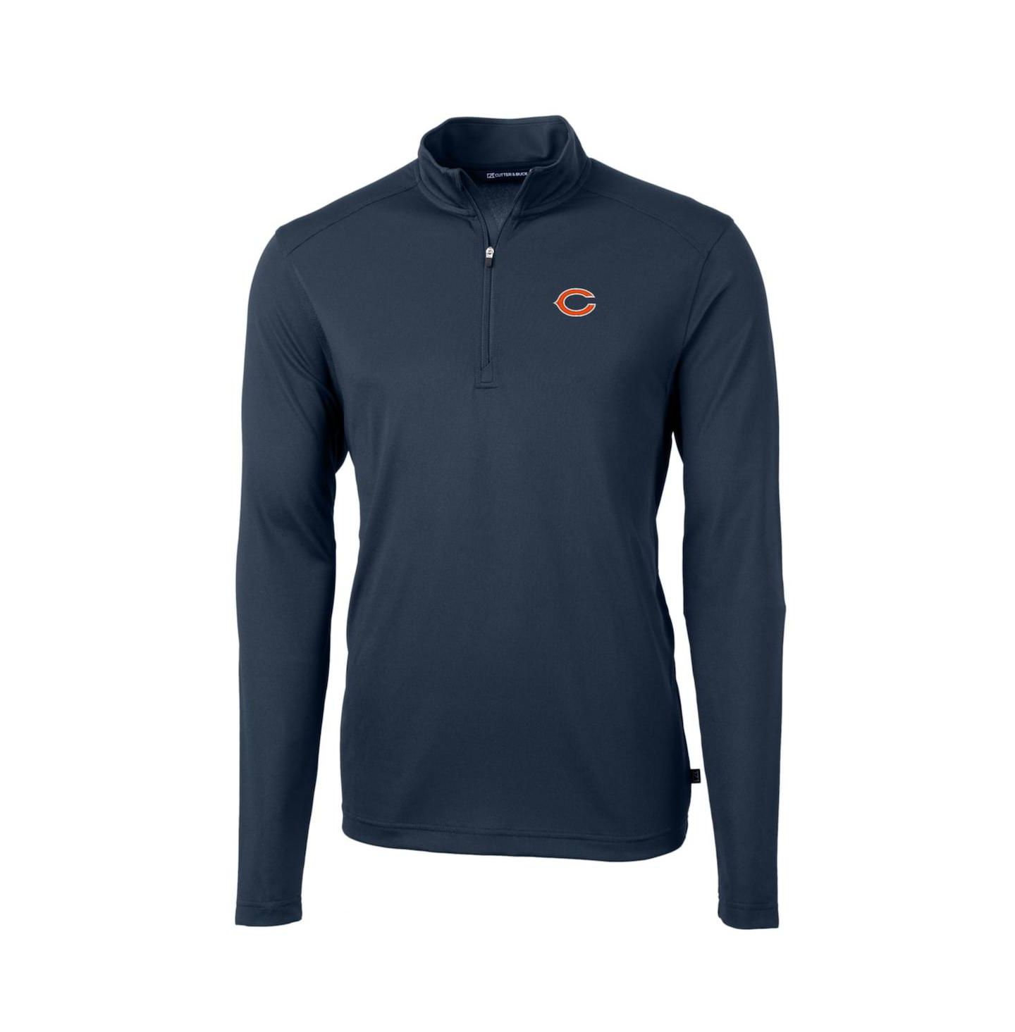 Мужские куртки Cutter & Buck Navy Chicago Bears Big & Tall Virtue Eco Pique Quarter-Zip — фото 1