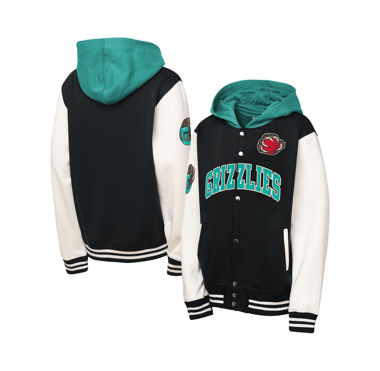 Big Boys and Girls Black Vancouver Grizzlies Hardwood Classics Courtside Fleece Full-Snap Hooded Jacket