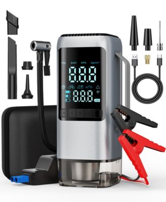 4-in-1 Portable Car Jump Starter with Air Compressor 150 PSI and Vacuum Cleaner 12V 1000A with LED Emergency Light Power Bank and Multi Nozzle Kit