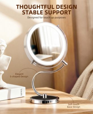 9" Rechargeable LED Vanity Mirror with 1X/10X Magnification, 3 Light Settings, 360&deg; Swivel, Stainless Steel Double-Sided Makeup Mirror