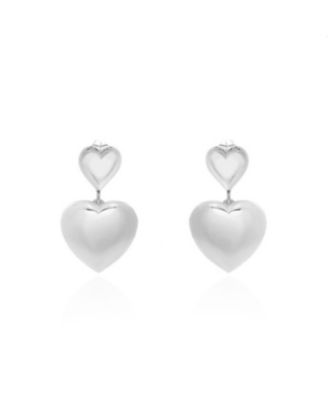 Double Heart Drop Earrings Sterling Silver