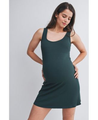 Maternity Ribbed Bodycon Mini Tank Dress with Built-In Shorts