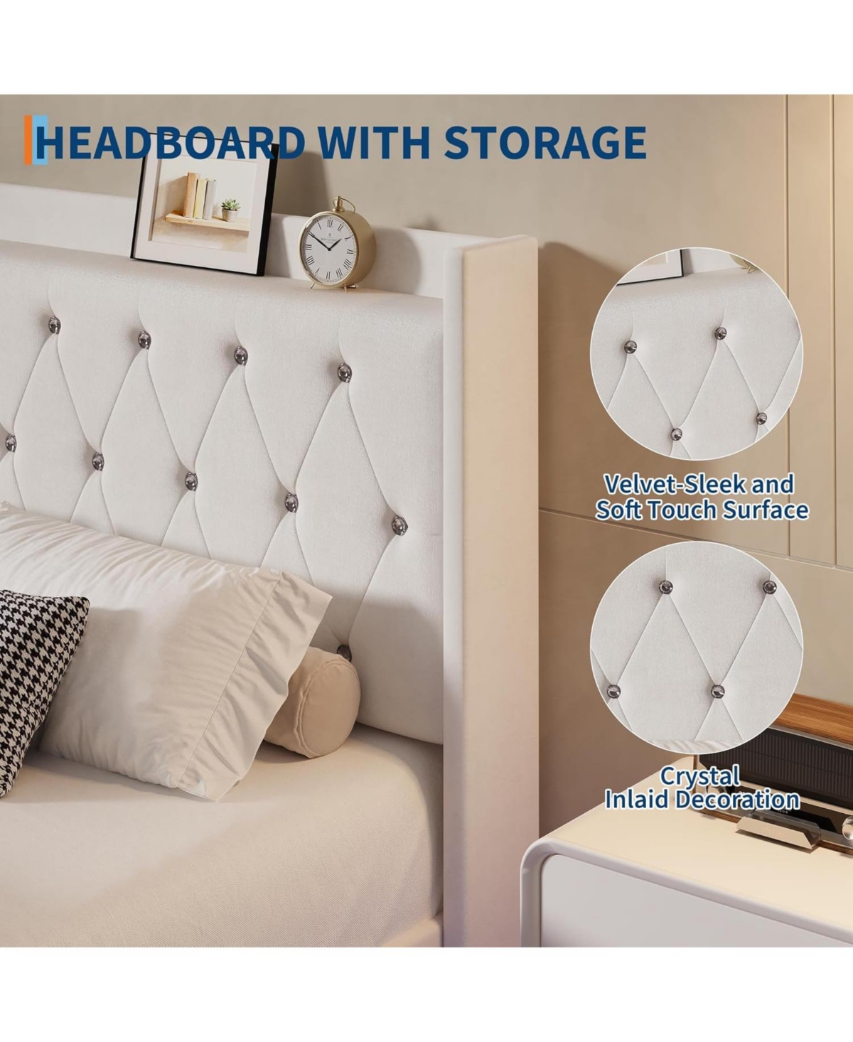 gaomon Bed Frame with Led Lights, Modern Wood Floating Storage