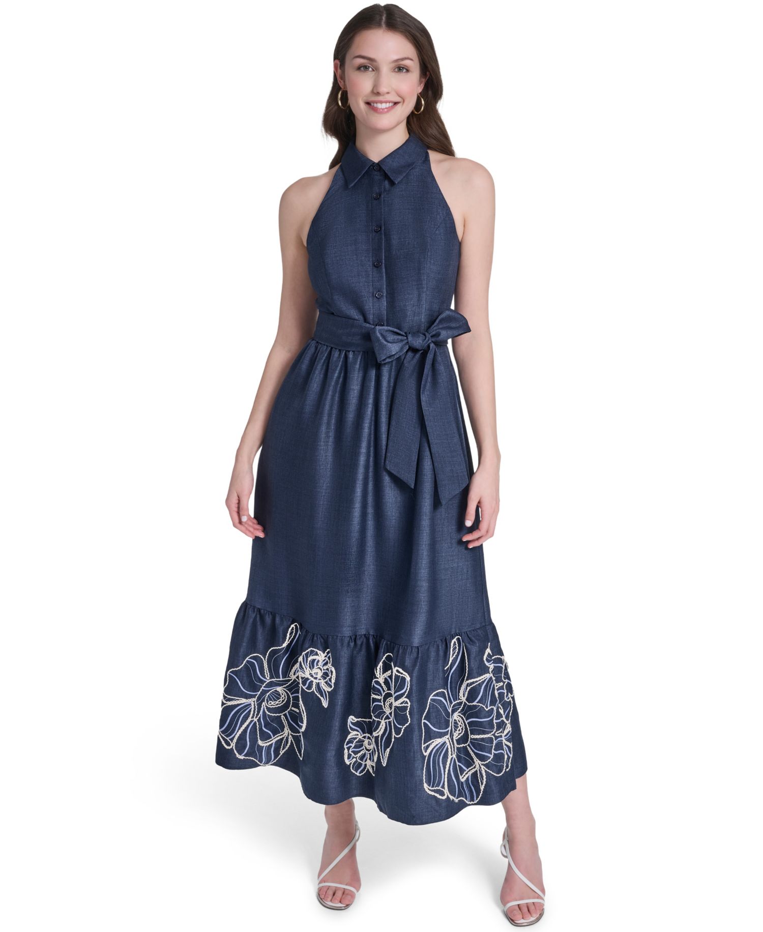 Petite Embroidered Midi Shirt-Dress