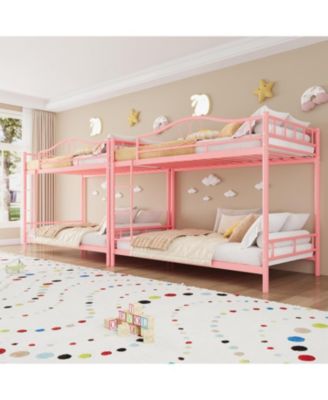 Twin Over Twin Metal Bunk Bed Ladder Guardrails Heavy Duty 400 Lbs No Box Spring Easy Assembly