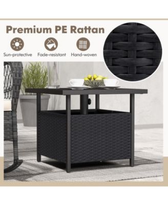 Outdoor Patio Rattan Wicker Side Table with Steel Frame for Deck