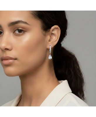 Dainty White Gold Plated Pear CZ Teardrop Lever Back Earrings