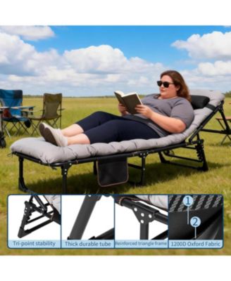 TrailBlaze Heavy-Duty Folding Camping Cot Bed for Adults – Removable Thick Mattress, Pillow & Side Pocket, Portable Oxford, 400lbs Capacity