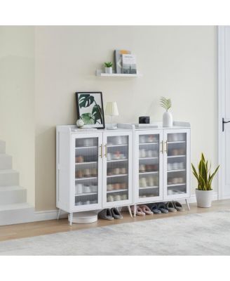 2 Pack of 5-Tier Shoe Cabinet Storage for Entryway Shoe Rack Organizer with Glass Doors Detachable Shoe Shelf for Hallway Closet Living Room