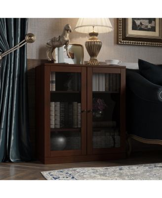 Premium 100% Solid European Oak Hardwood 3-Shelf Modular Bookcase with Tinted Glass Doors