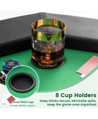 48 Inches Foldable Poker Table with Padded Rails and Cup Holders