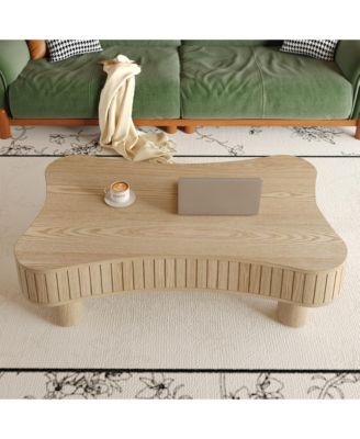Lift Top Coffee Table - Fluted-Panel Wooden Center Table, Hidden Storage, Silent Hydraulic Lift, Curved Corners for Living Room
