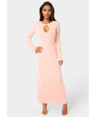 Women's Long Sleeve Open Neck Slinky Maxi Dress