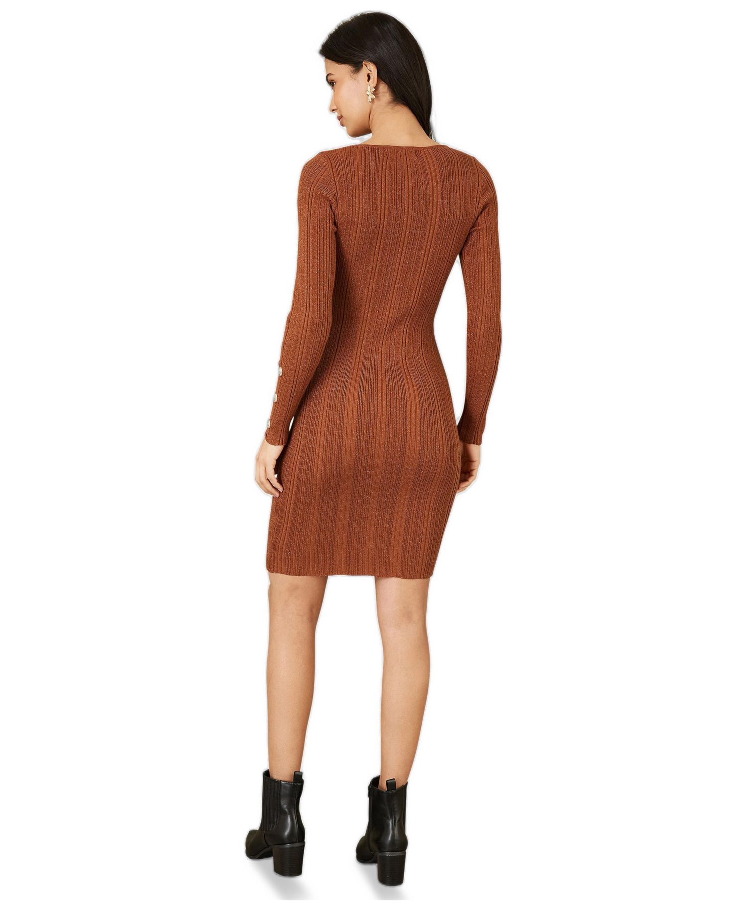 Women's Fitted Button-Detail Shimmery Midi Dress
